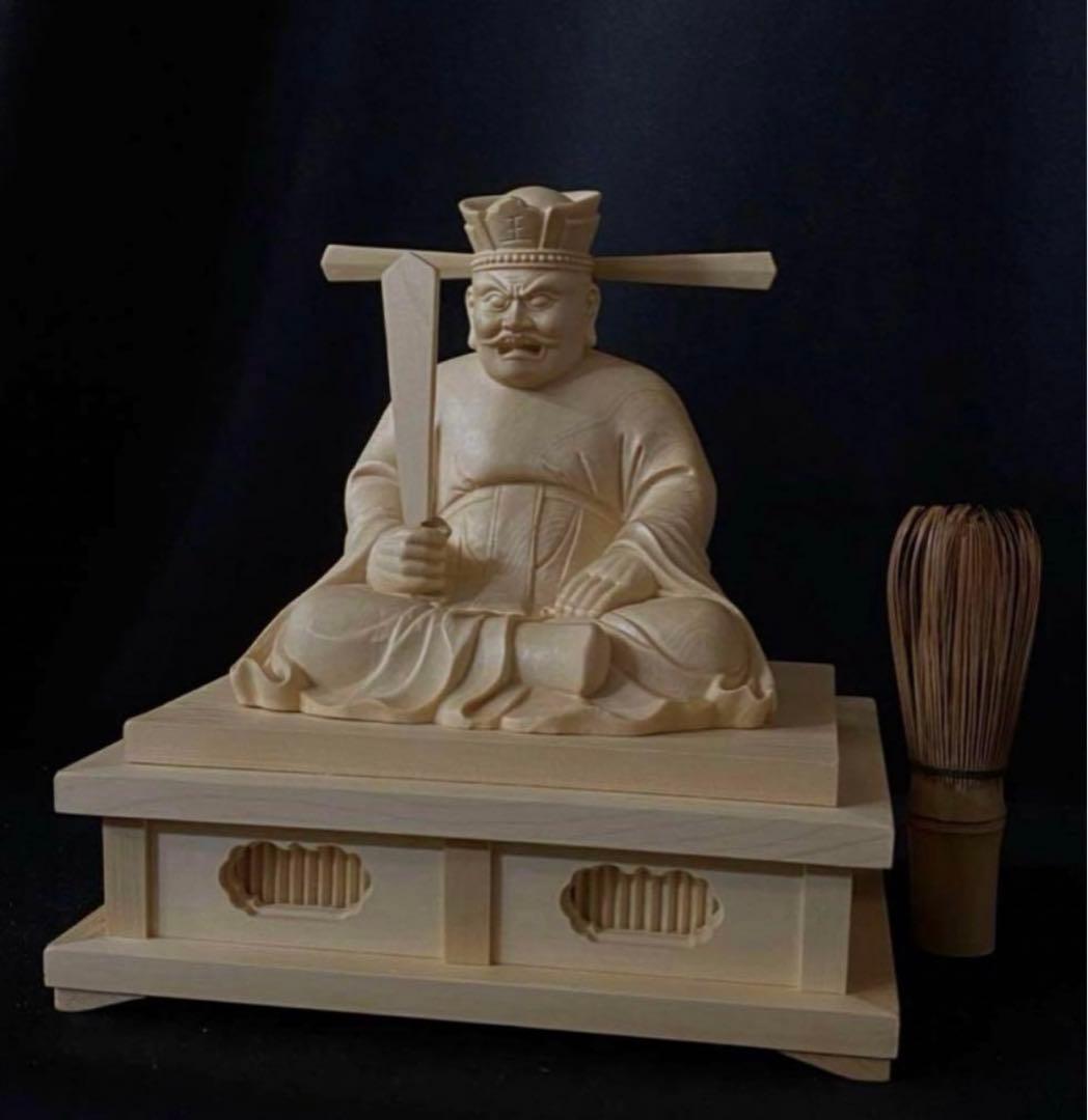 井波彫刻　総檜材　仏教工芸品　木彫仏像　仏師手仕上げ品 地獄の主　閻魔大王座像