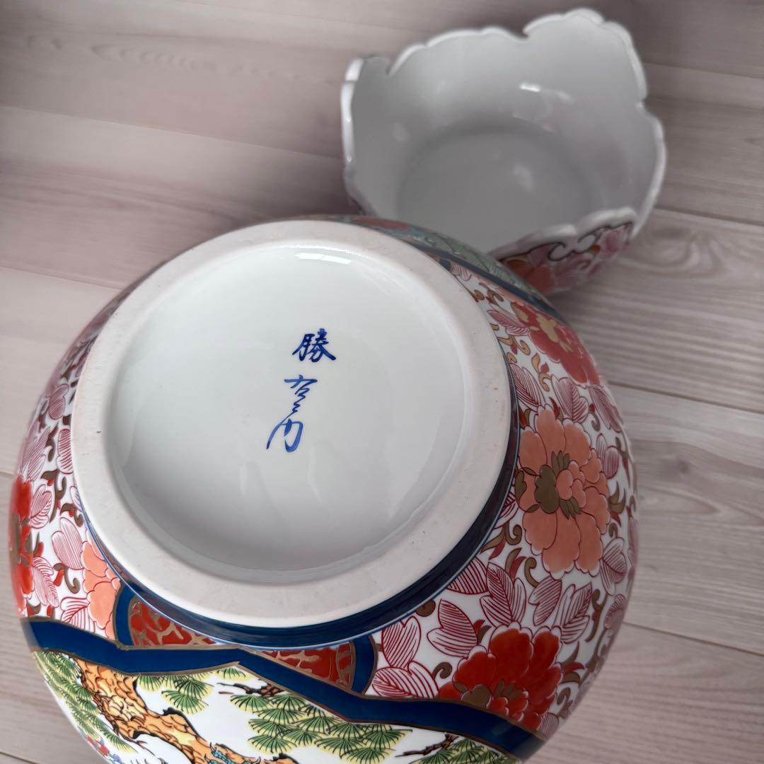 今日だけ割引　有田焼 勝右衛門作 染錦 金彩色絵花鳥紋 沈香壷　飾壺