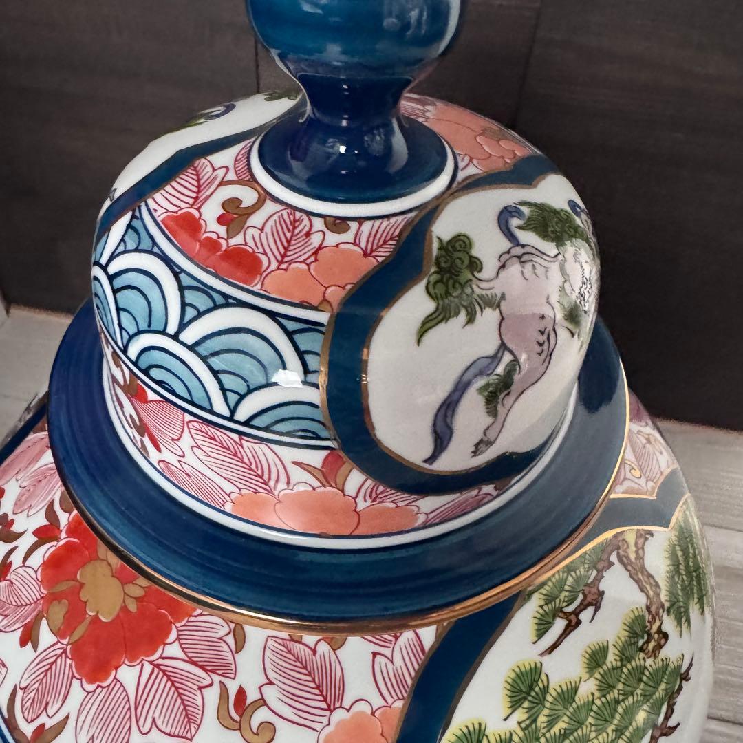 今日だけ割引　有田焼 勝右衛門作 染錦 金彩色絵花鳥紋 沈香壷　飾壺