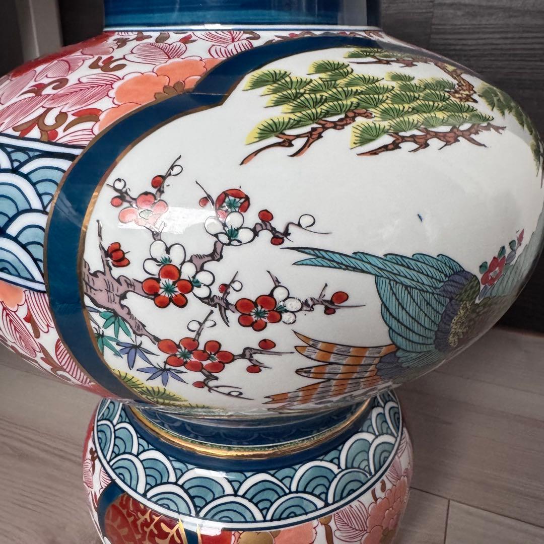 今日だけ割引　有田焼 勝右衛門作 染錦 金彩色絵花鳥紋 沈香壷　飾壺