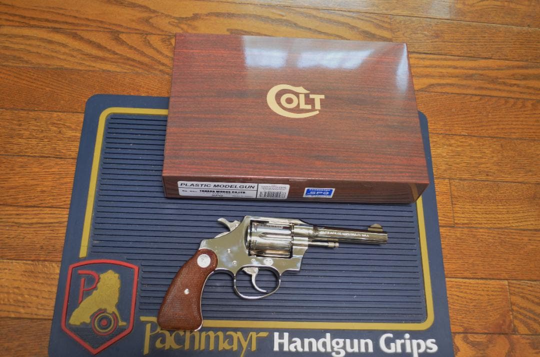 美品　タナカモデルガン　コルトポリスポジティブSP　ニッケル　パール調グリップ付