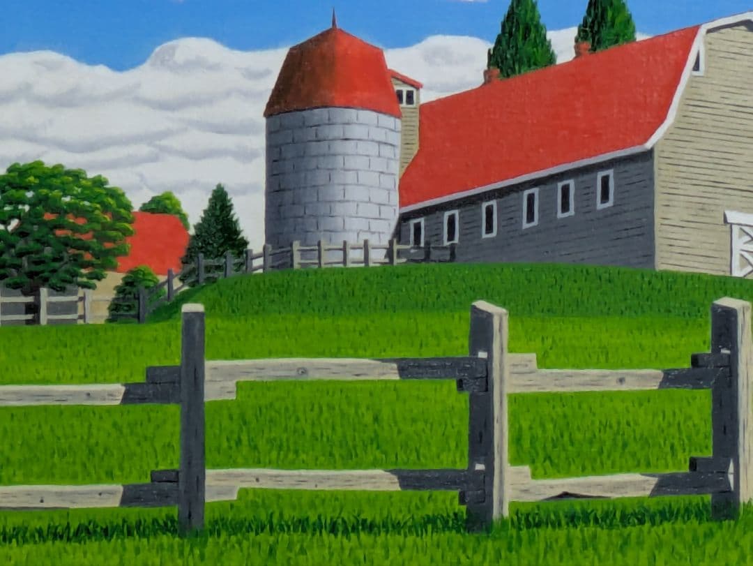 ★サイロのある牧場・肉筆油彩画・F6キャンバス