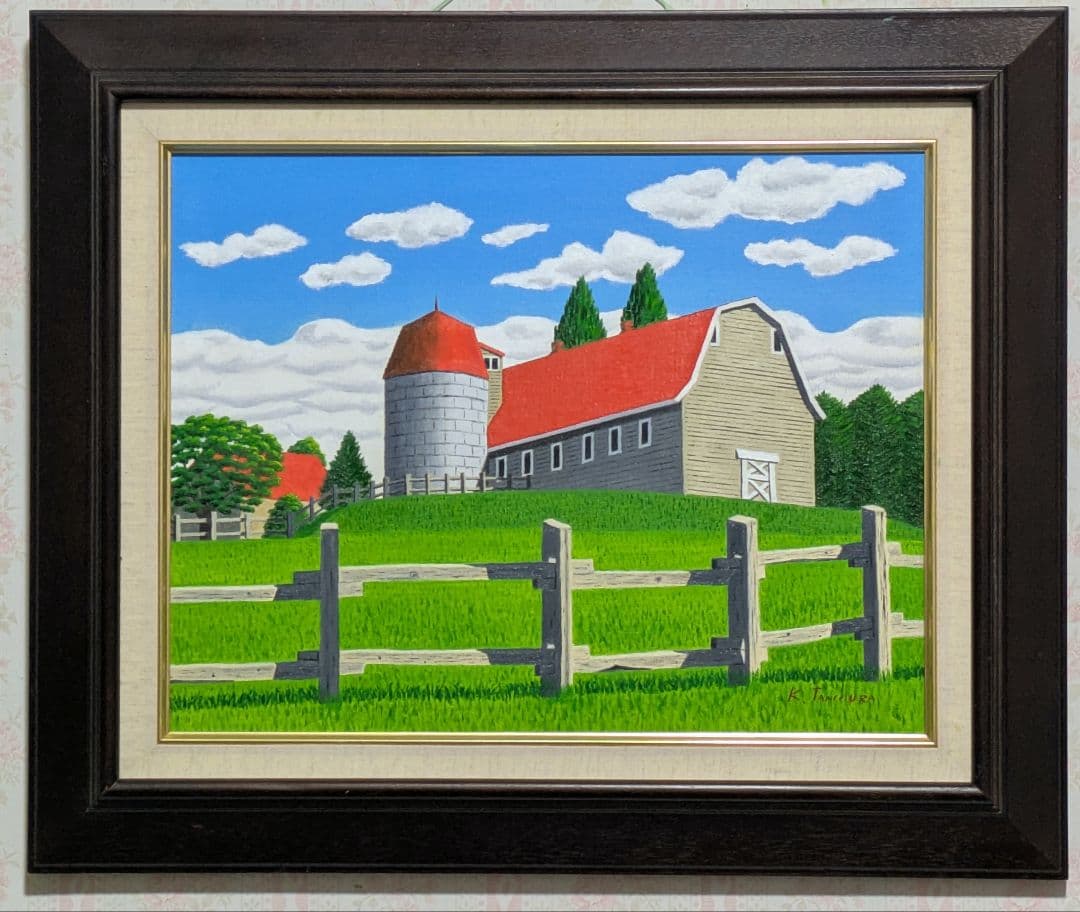 ★サイロのある牧場・肉筆油彩画・F6キャンバス
