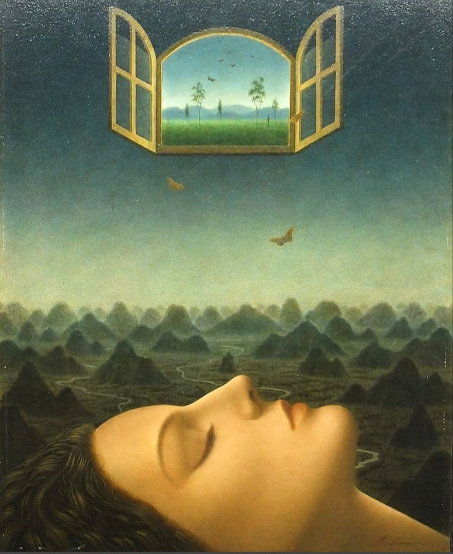 相馬武夫 テンペラ画 人物画 シュールレアリスム風 サイン有 額装