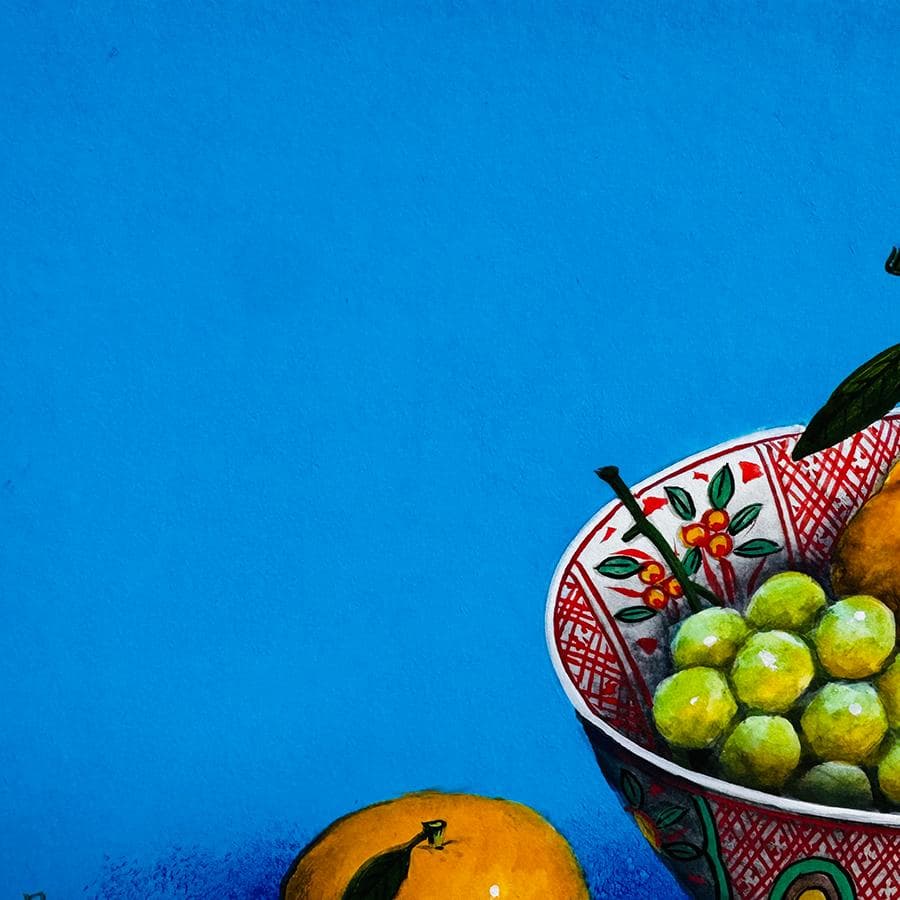 実力作家 五十川昇乗「 静物」日本画 8号 縦32cm 横41cm 果物