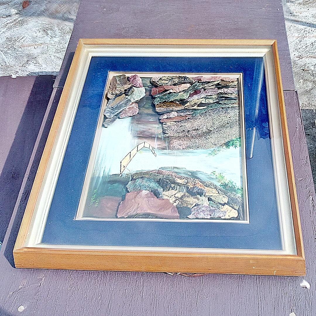 林武 天然石画 額縁 骨董品 アンティーク ストーンアート