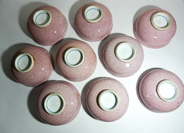 斑桃色地見込みに染付獅子図蓋茶碗９客（裏印「清鳳」）