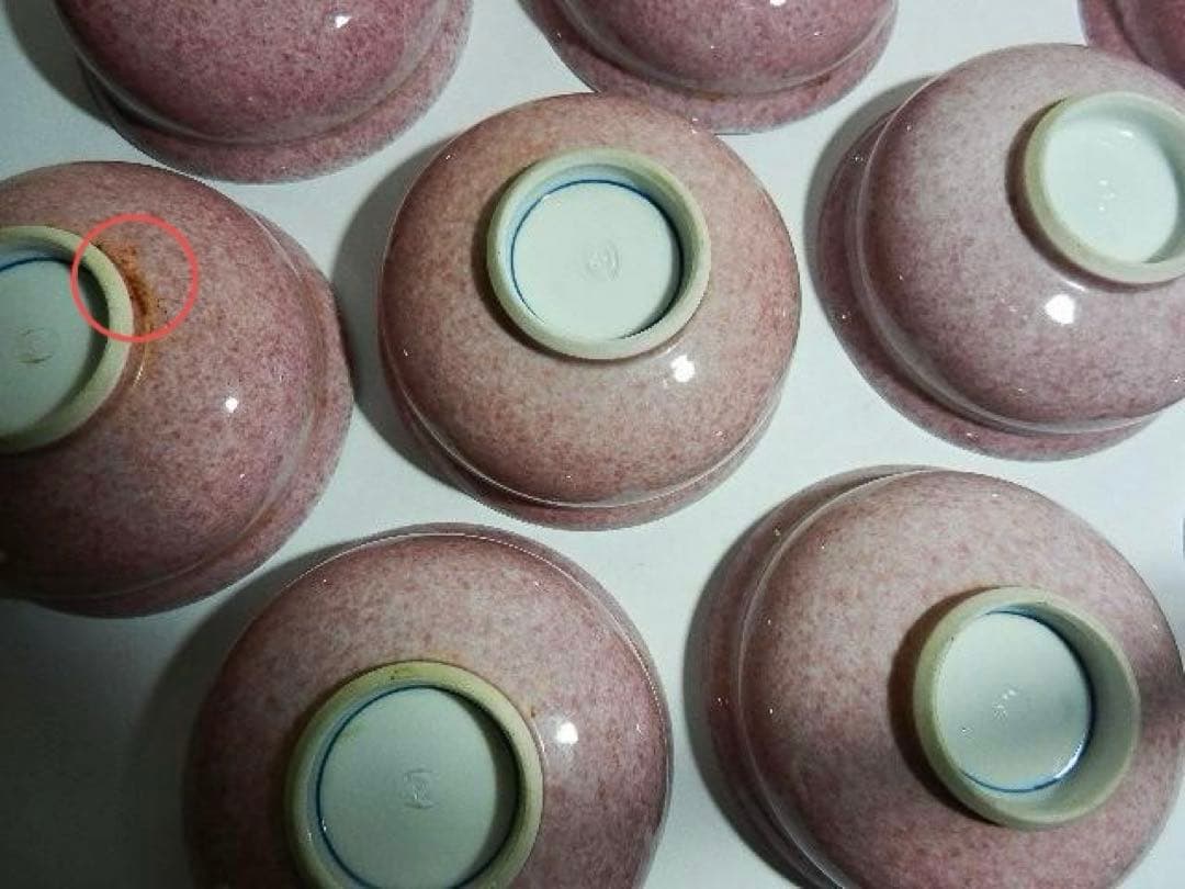 斑桃色地見込みに染付獅子図蓋茶碗９客（裏印「清鳳」）