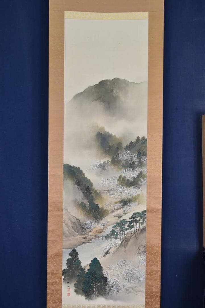 【真作】村瀬環山/大和月瀬梅林遠望之図/春景梅花図/掛軸/名家伝来/AA-652