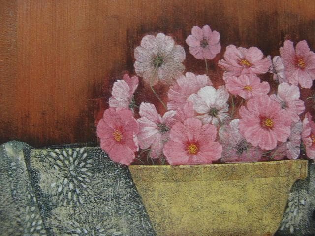 牧内 則雄 【秋桜】 希少画集画、状態良好、新品高級額装付