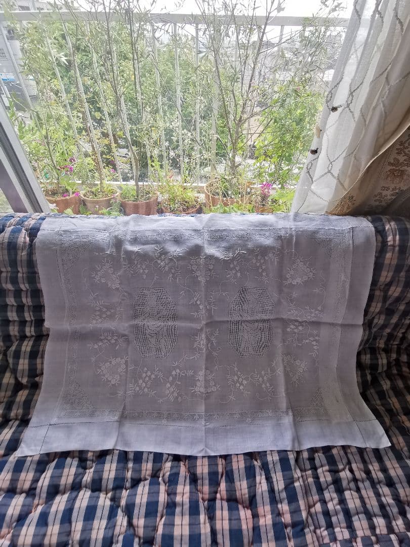 アンティーク∞スイスホワイトニードルワーク刺繍レース ピロー＆クッションカバー