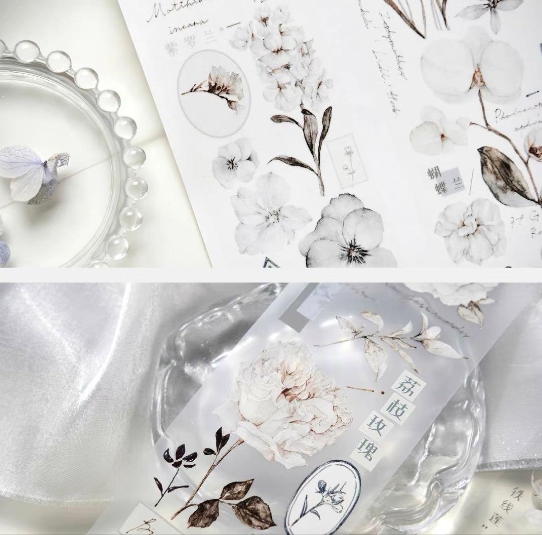 雀斑茶《素白・雾蓝》海外マスキングテープ　マステ 【2614】