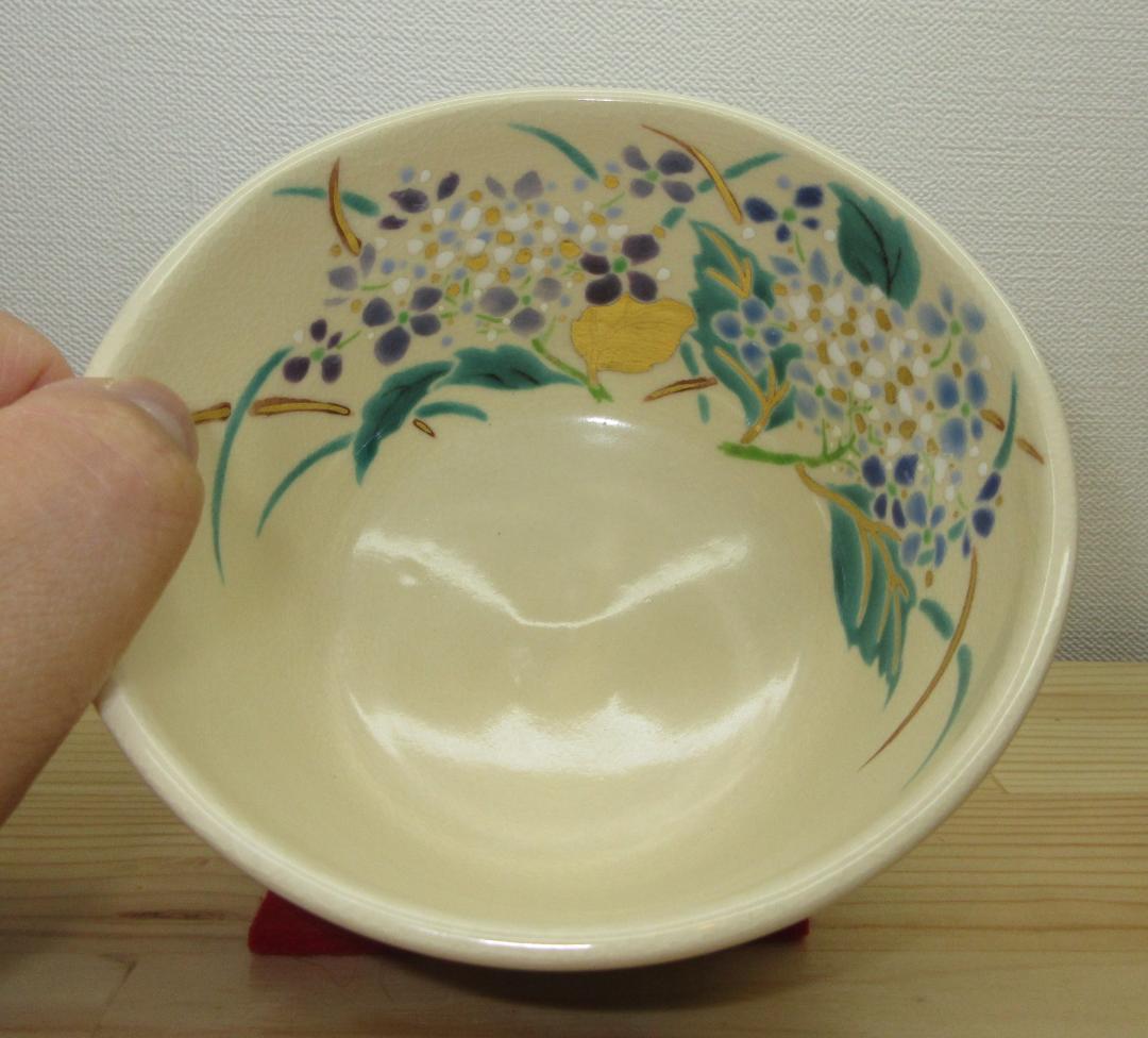 送料込【逢絢亭・新品】茶道具 茶碗 京焼 紫陽花の絵 花蝶窯 手塚石雲 共箱入り
