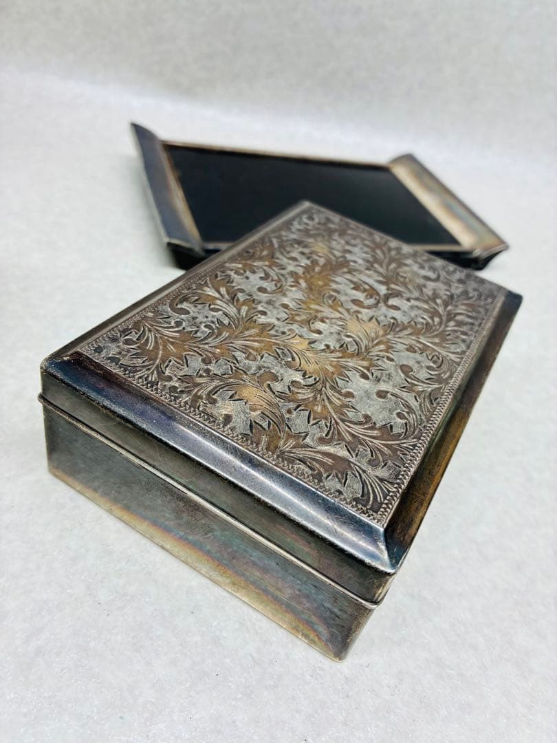 D0104）銀製品 銀縁唐木煙草盆一式 ボンボニエール シガレットケース 煙草盆