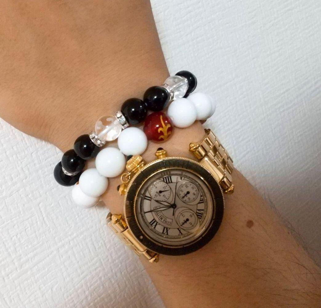 ※お得ダブルセット 長渕剛さん NEW 本物 ブラック&ホワイト2連 数珠ブレス