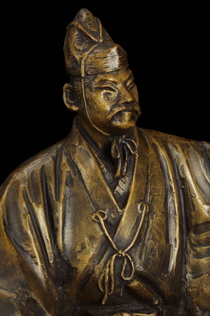 彫刻家【北村西望】ブロンズ像「威風堂々」鎌倉武士 34.5cm 銅製 共箱 栞付