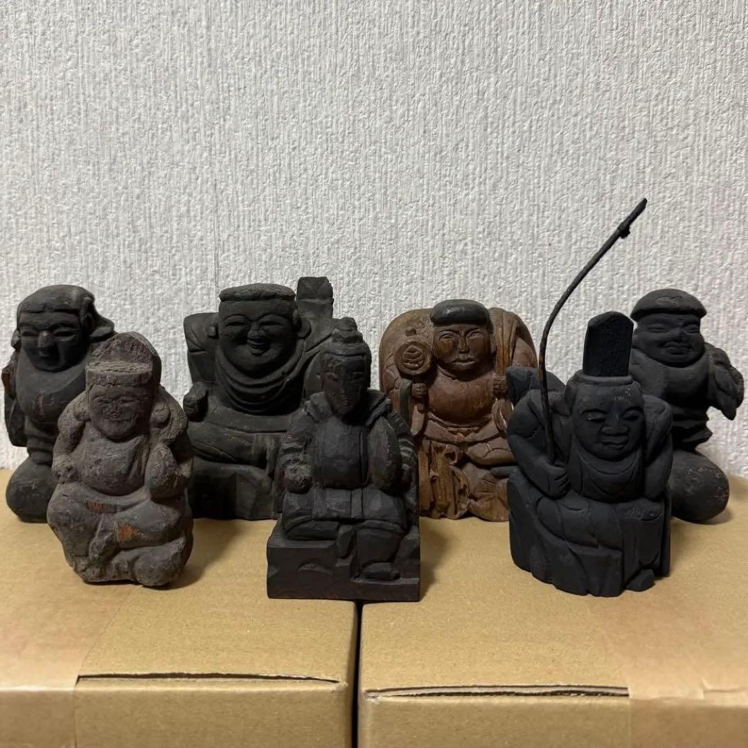 七福神 大黒天 恵比寿天 民衆仏 仏像 木彫 江戸時代 古美術 骨董 古民藝