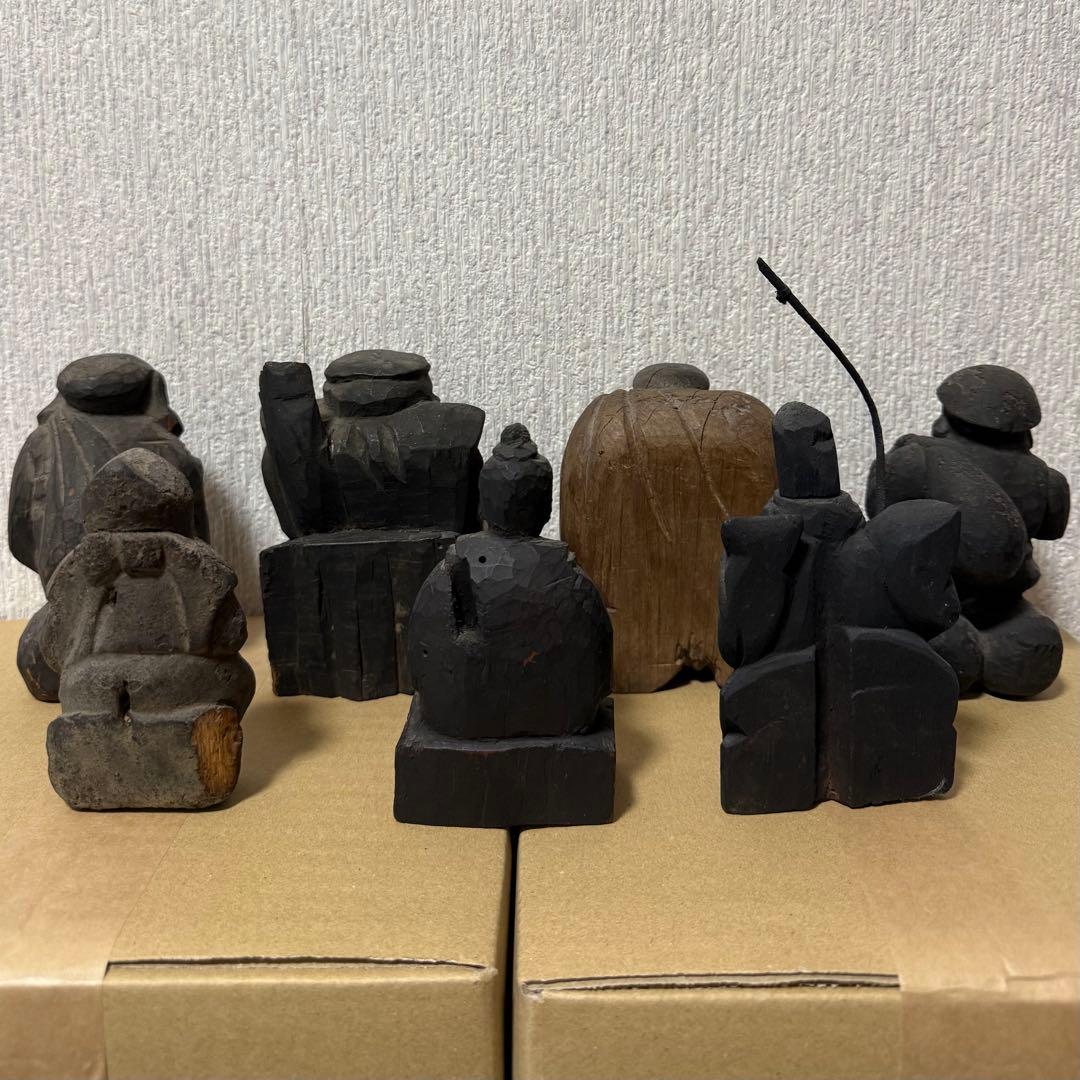 七福神 大黒天 恵比寿天 民衆仏 仏像 木彫 江戸時代 古美術 骨董 古民藝