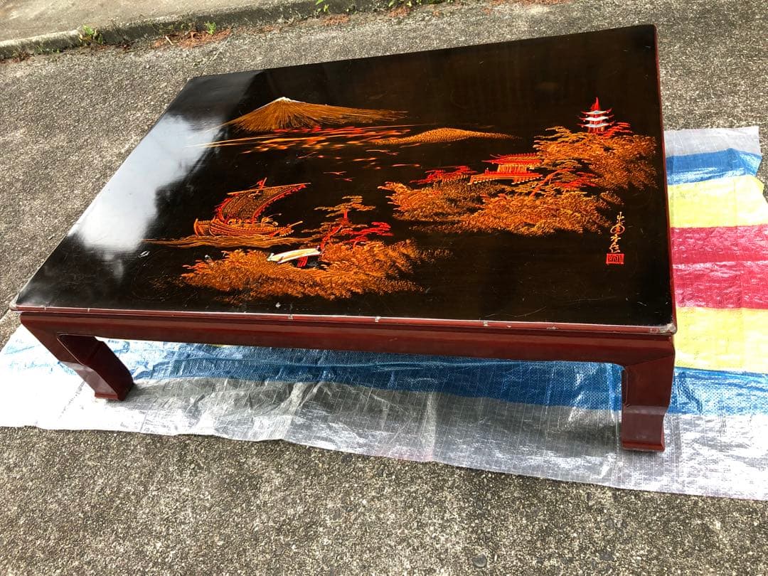 アンティーク家具　座卓 ちゃぶ台 風景画デザイン　豪華　レトロ