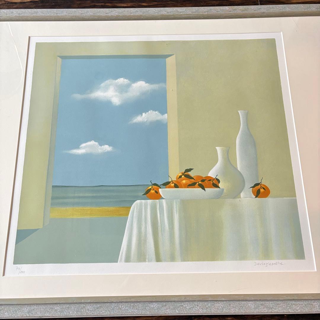 オレンジ リトグラフ サイン有り 額装 74/100 絵画 F