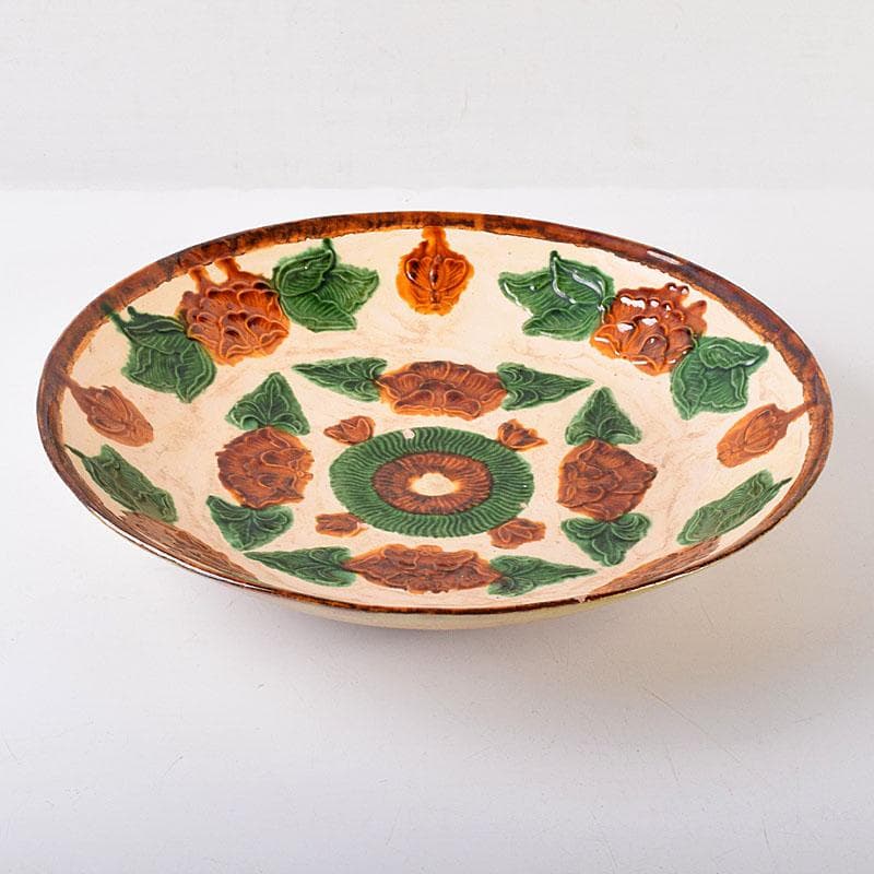中国　唐三彩　花文　大皿　飾皿　直径約31㎝　V　R8014C