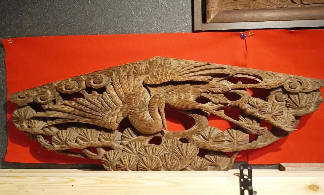鶴　彫刻　欄間　懸魚　木彫　動物　寺院　仏閣　アンティーク