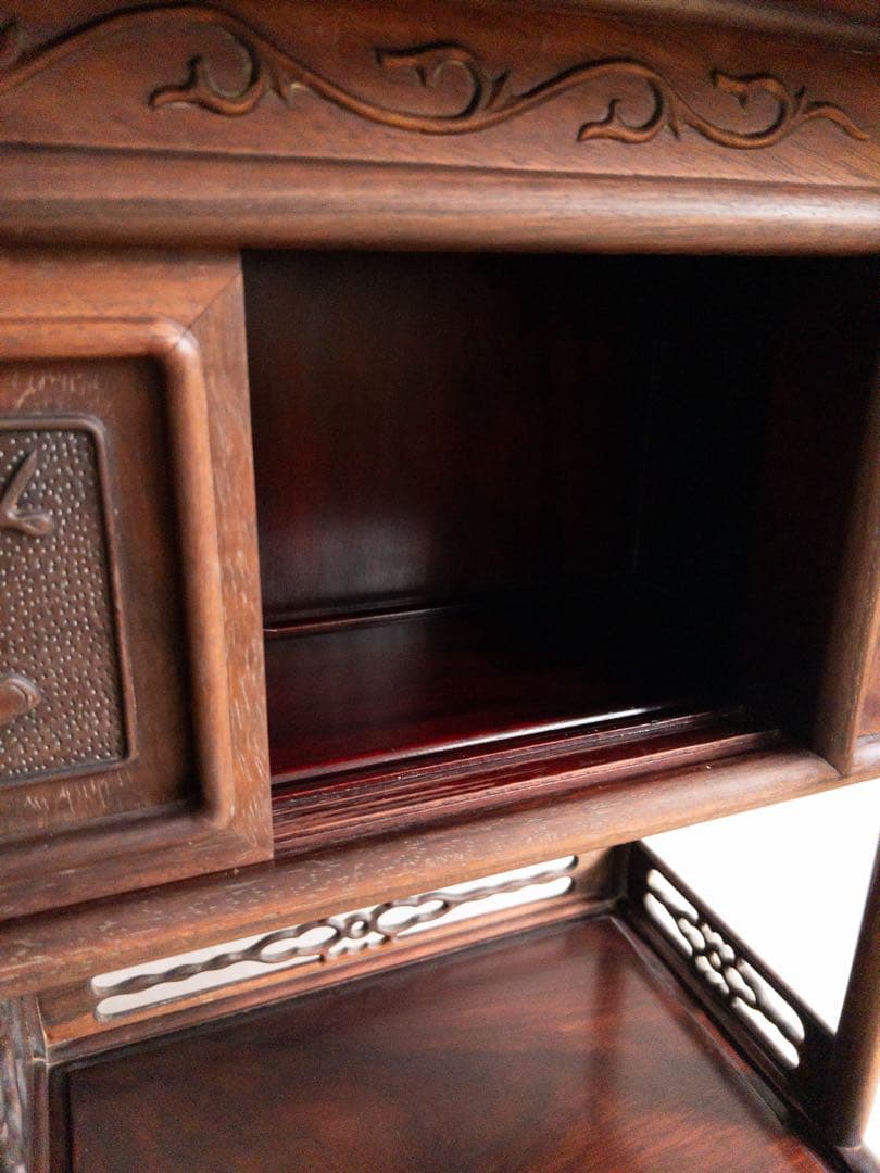 茶箪笥　天然木　茶棚　和室家具　彫刻　高級家具　ビンテージ　アンティーク