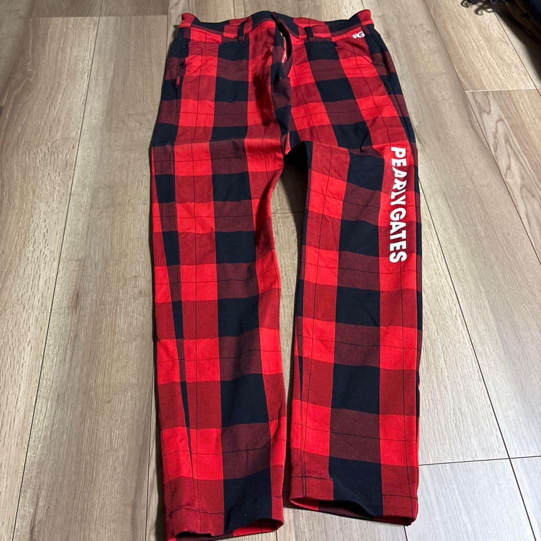 【美品】PEARLY GATES チェックパンツ レッド/ブラック