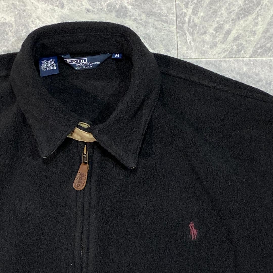 ポロラルフローレン 80S フルジップ フリースジャケット M ブラック ロゴ柄