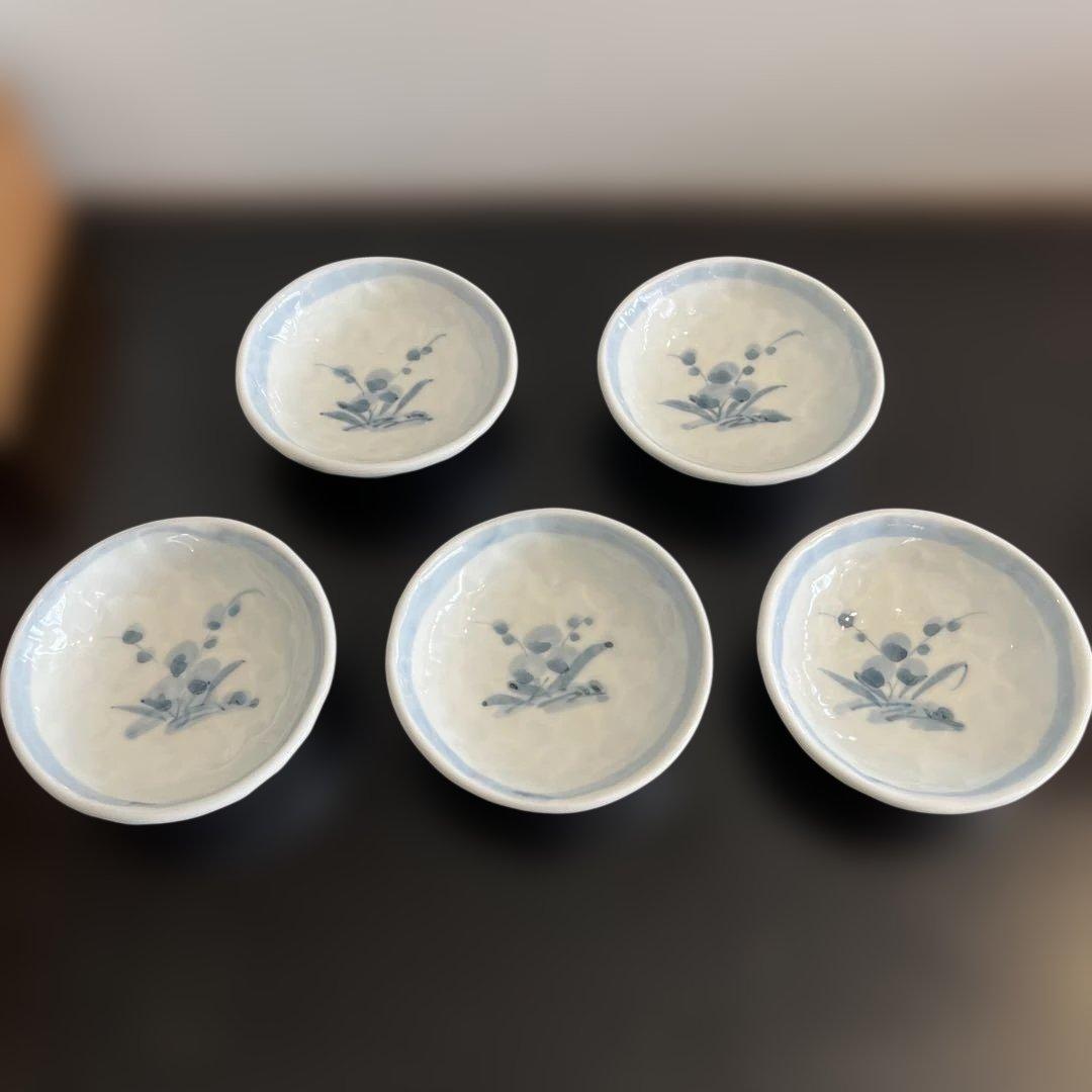 青木龍山　染付　小鉢　5枚セット　手捻り　共箱　送料無料