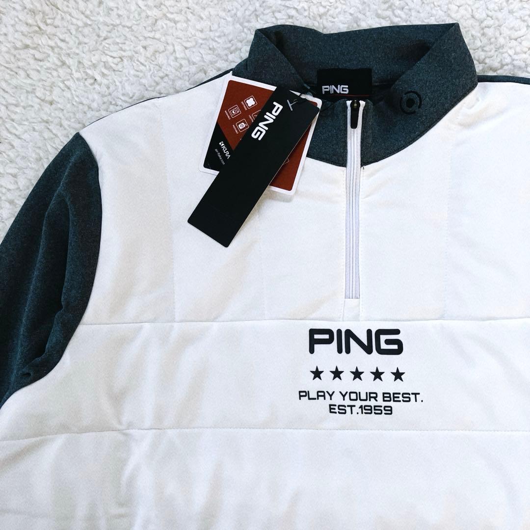 【新品】PING 2024年　キルティング ハーフジップシャツ　ホワイト　3L