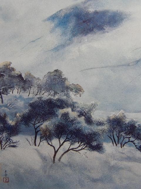 結城天童、【月山月明】、希少な大判画集より、新品高級額・額装付、状態良好