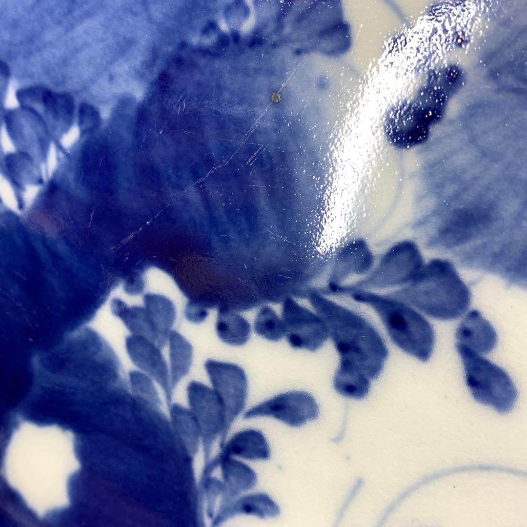 大皿 直径 42.2 cm !大皿 蝶々 花鳥 梅 染付 昭和レトロ 飾り皿②