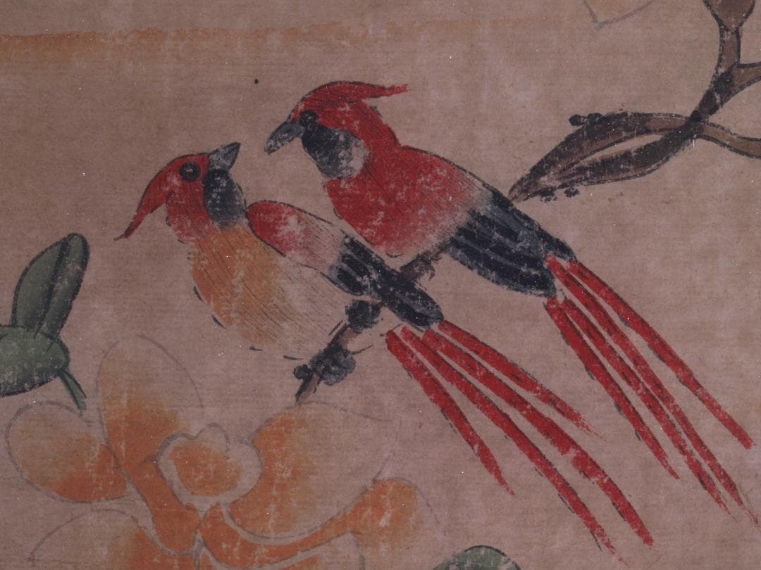 【骨董掛け軸】俊鸟登枝　 中国清時代　掛け軸　捲り　 AK197A14-3