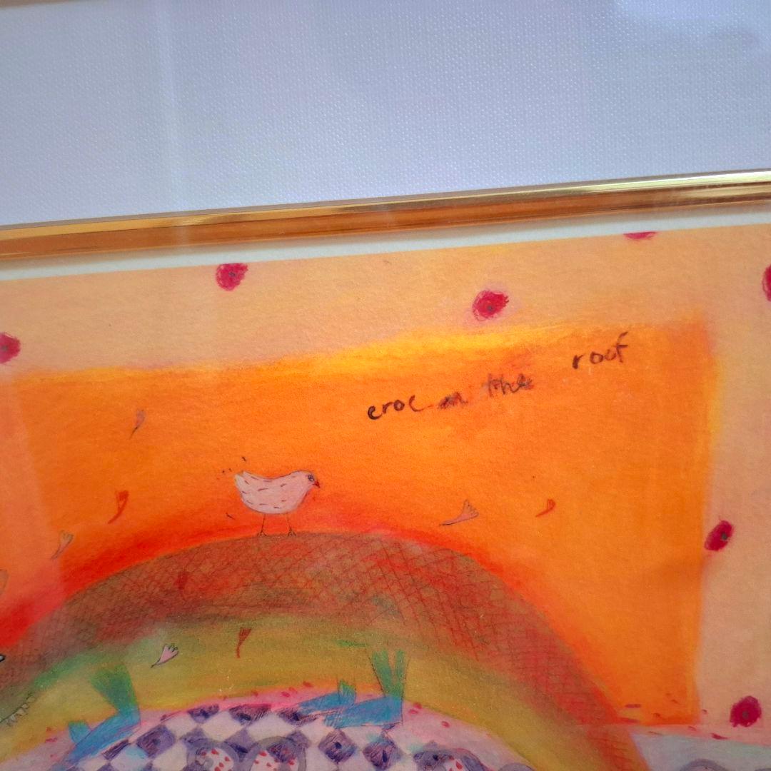 貴重！今週のみお値下げ カレンホイプティング [屋根の上のクロコ]ワニと鳥抽象画