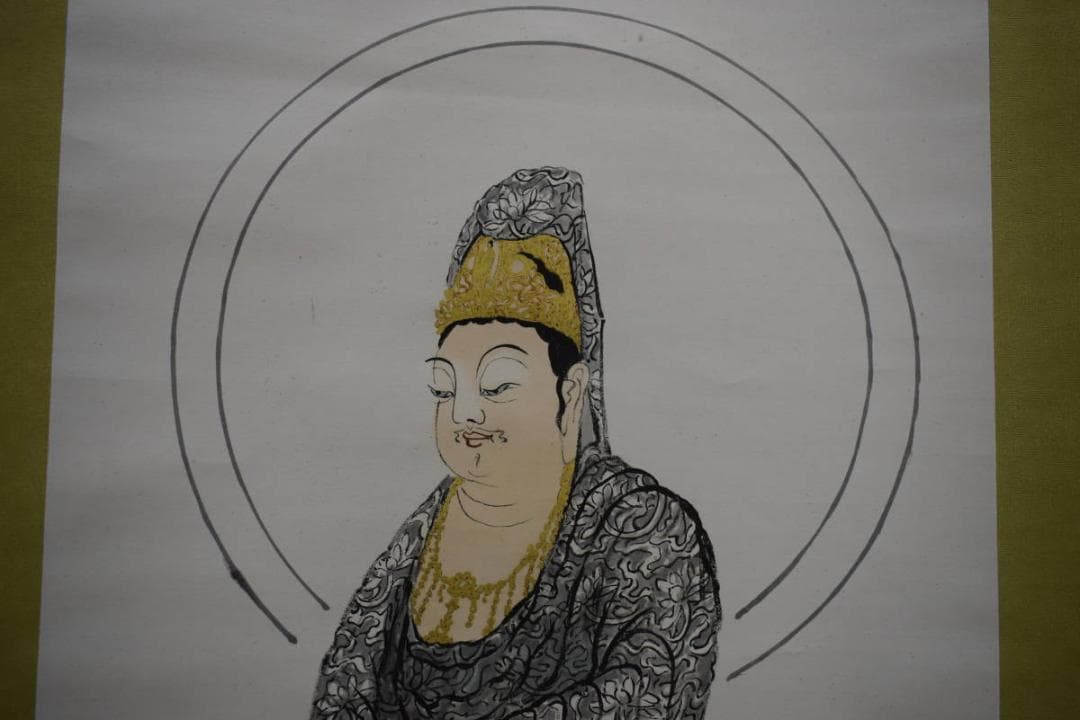 真作/黄梅/観音像画賛/般若心経/布袋屋掛軸HG-340