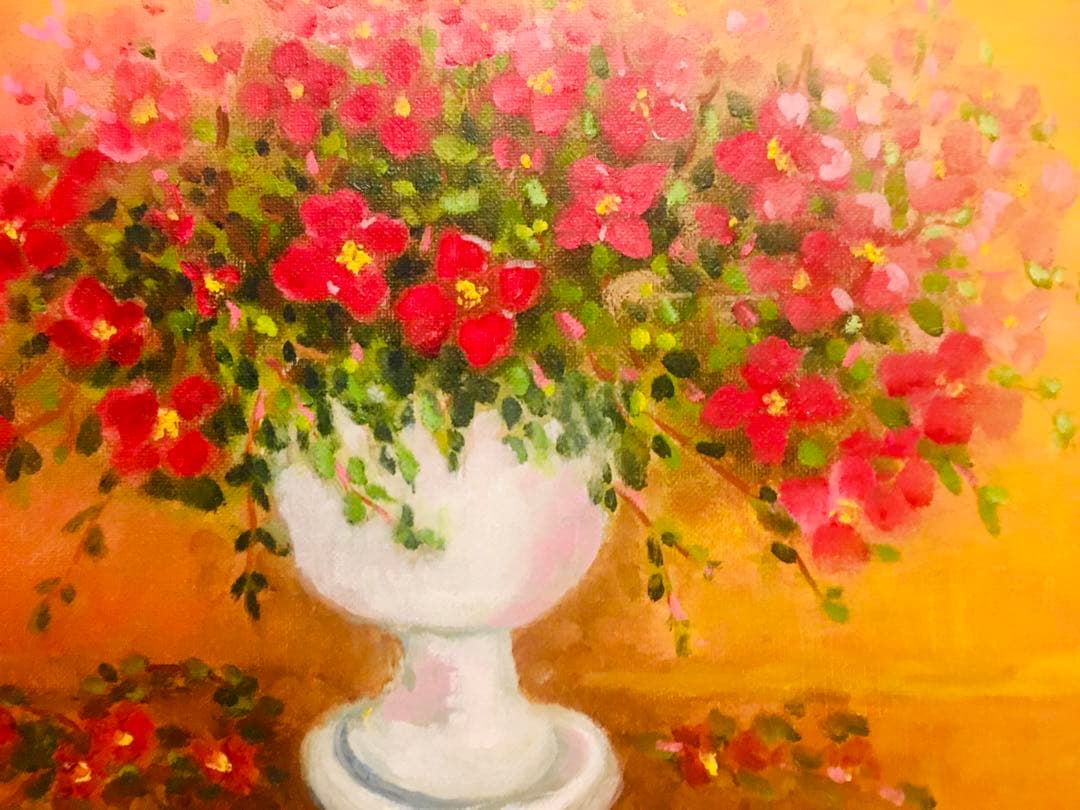 赤い花と白い花瓶　F4 W 33センチ×Ｈ24