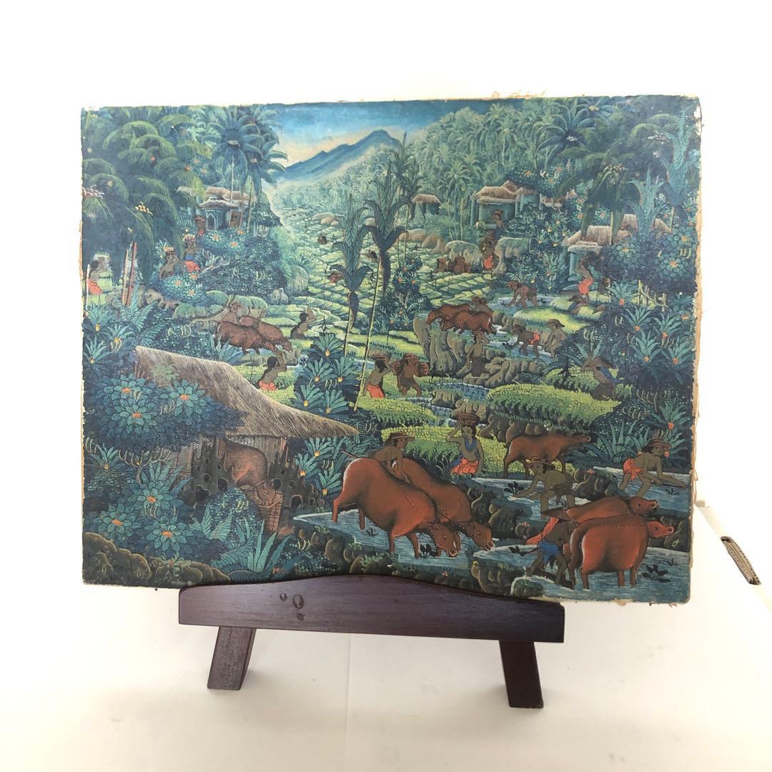 バリ島　油彩画　手描き　木製スタンド付き　一点物アート　アジアンインテリア