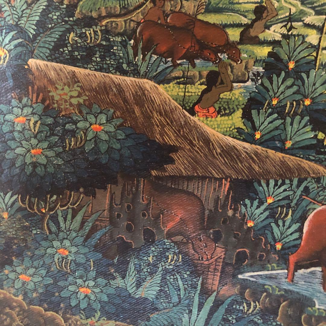 バリ島　油彩画　手描き　木製スタンド付き　一点物アート　アジアンインテリア