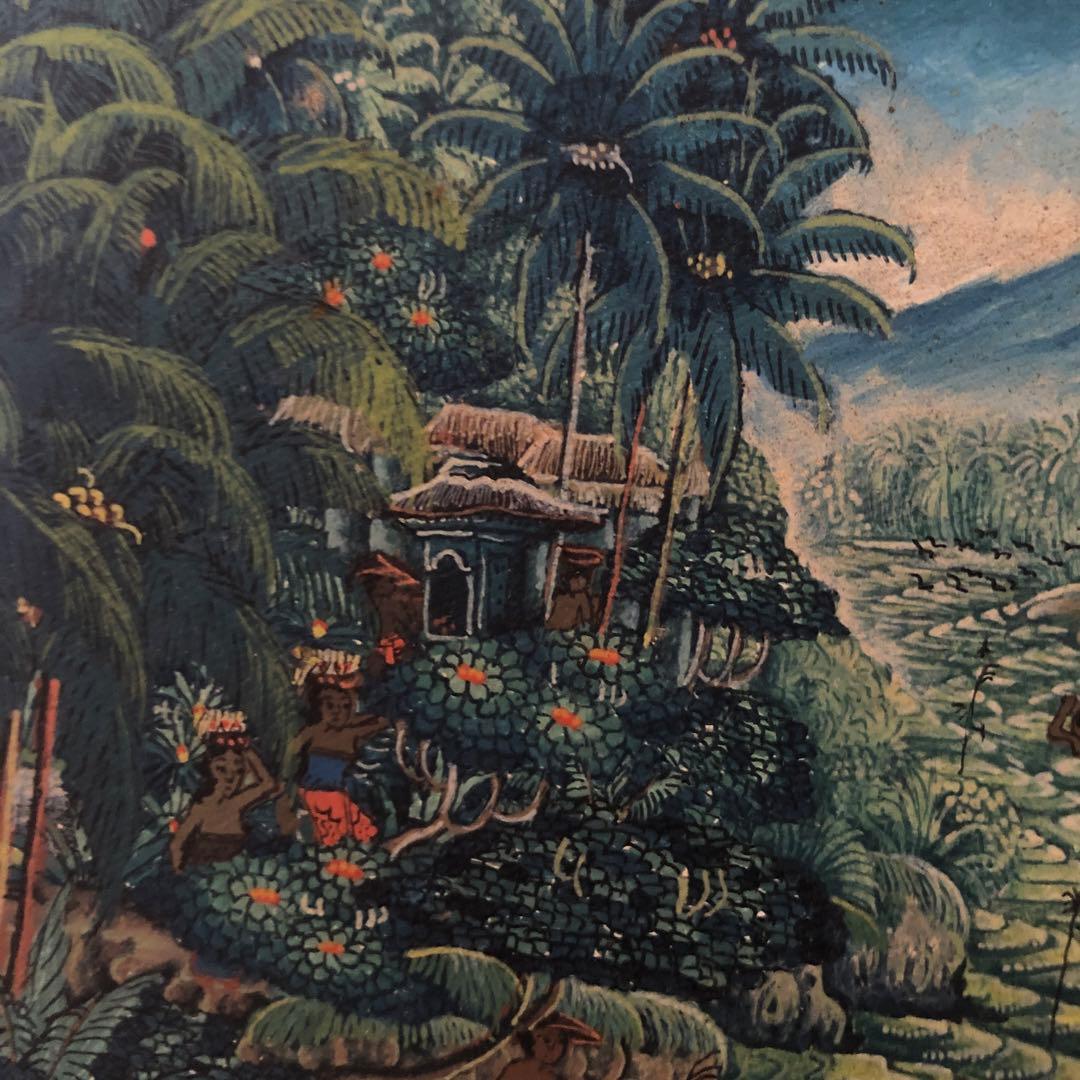 バリ島　油彩画　手描き　木製スタンド付き　一点物アート　アジアンインテリア