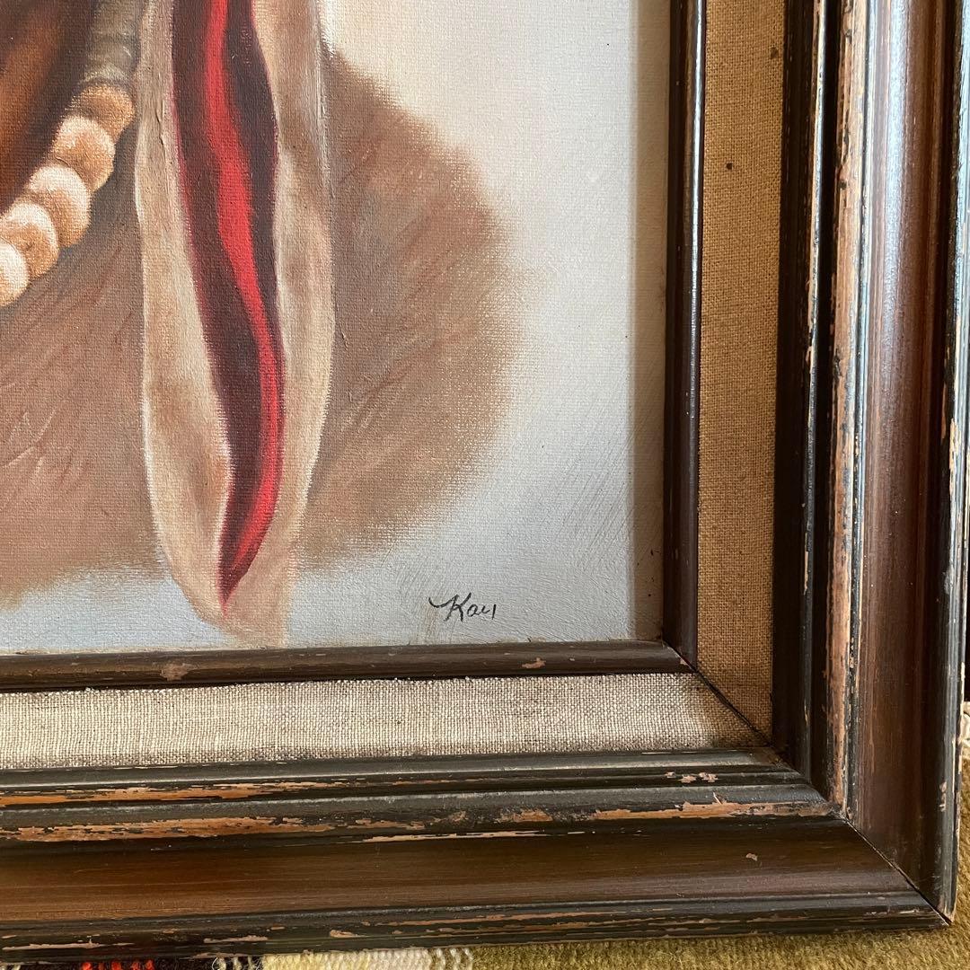 希少！ネイティブアメリカン　酋長インディアン油彩絵画　USAヴィンテージプエブロ