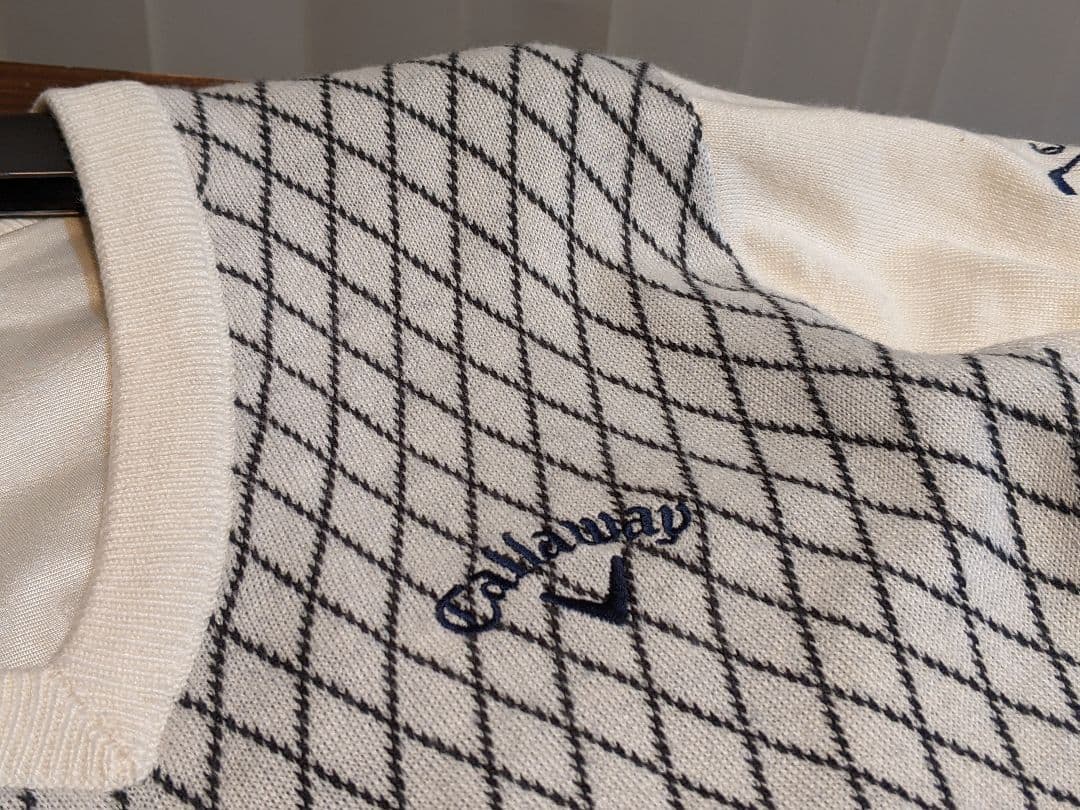 キャロウェイ　バイヤスチェック　裏地　vネック　ニット　セーター　トレーナー　白