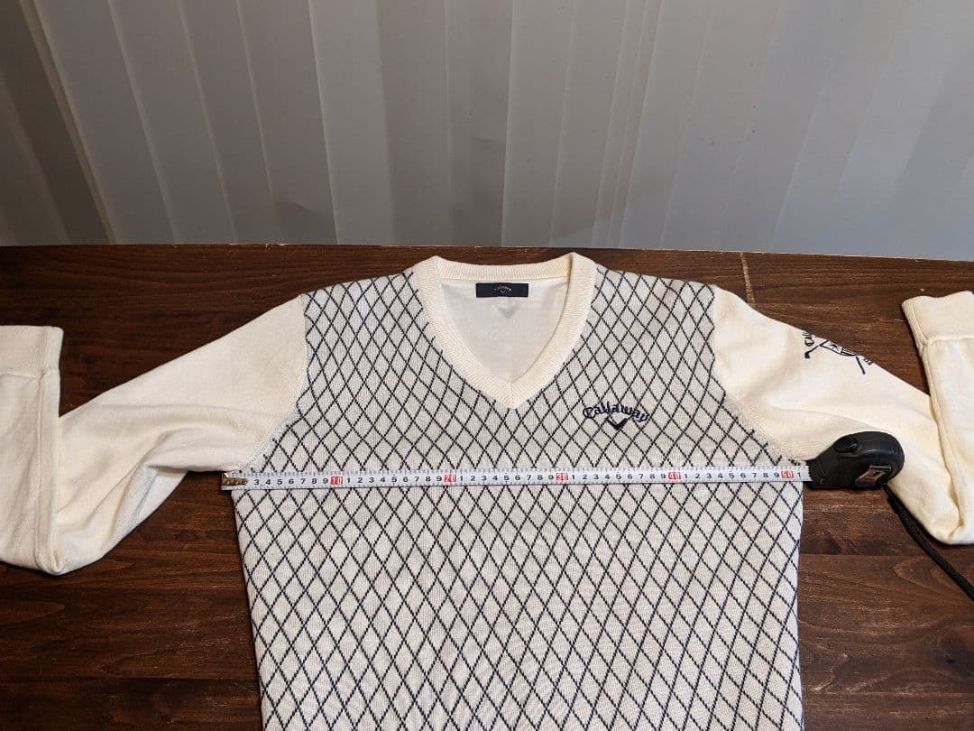 キャロウェイ　バイヤスチェック　裏地　vネック　ニット　セーター　トレーナー　白