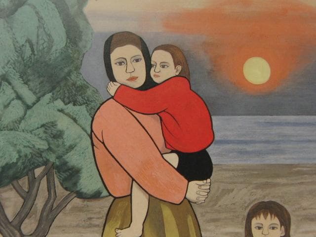 岩壁冨士夫、【ゆうひのうみべ】、希少な額装用画集より