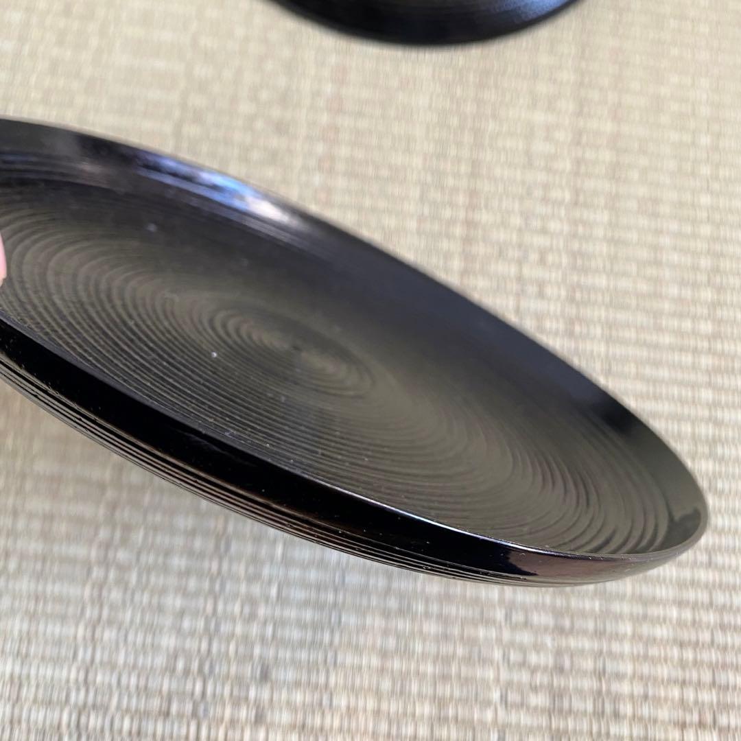 美品 輪島塗 【筋入銘々皿 5客組】菓子皿 千筋 天然木 漆塗 懐石 茶道具