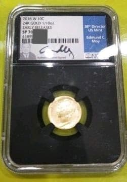 超レア！ 2016年 24金 ダイム金貨 1/10オンス モイ サイン入り