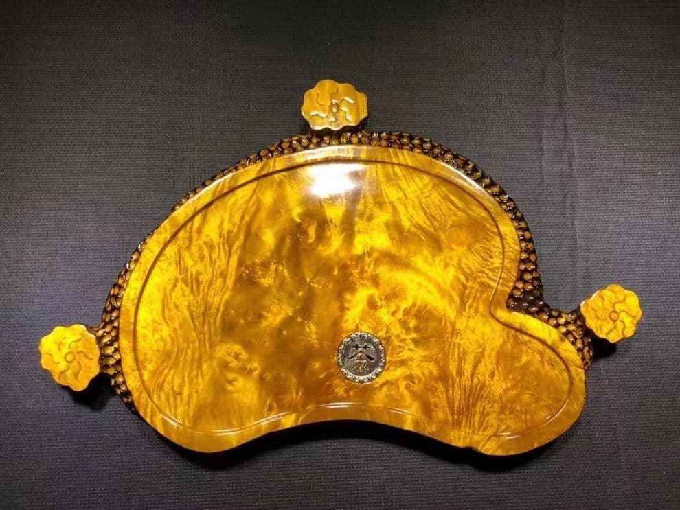 黄金樟茶皿【黄金樟瘤（マーブルウッド瘤）高級茶皿コレクション