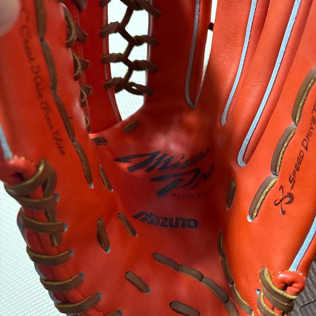 【美品】Mizuno Pro 野球グローブ スプレッドオレンジ サイズ15軟式用