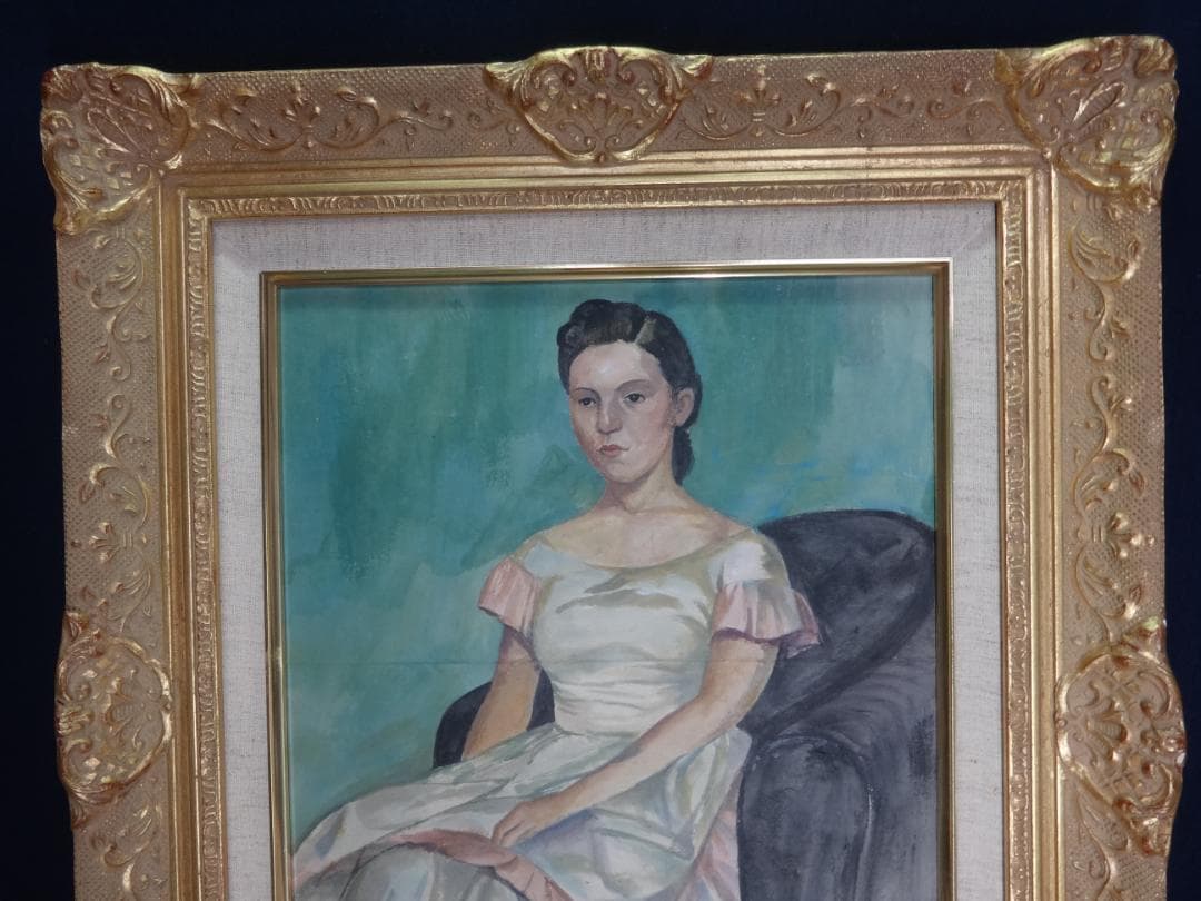 小磯良平 貴婦人・高級額装・肉筆 油彩画・美人画・印刷や写真ではない・kr91x