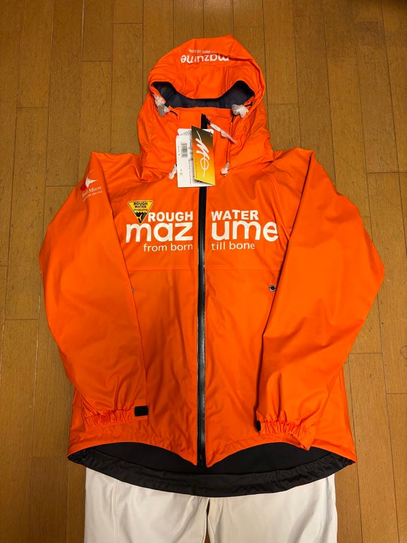 マズメ MZRS-623 オレンジレインジャケットとホワイトパンツセット　L